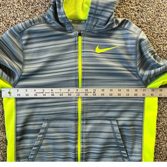 Nike Therma Fit Hoodie, Youth Boys Large, Full Zip, Gray Yellow Striped Volt - Picture 7 of 9